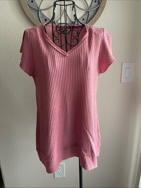 Style & Co. Pink Waffle Knit V-Neck Short Sleeve Tunic